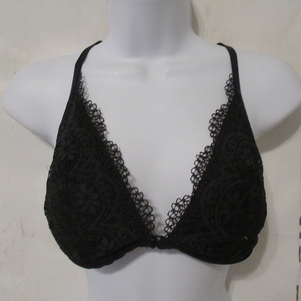 Victorias Secret Bra L Bralette Black Lace Racerback Wireless Front Closure